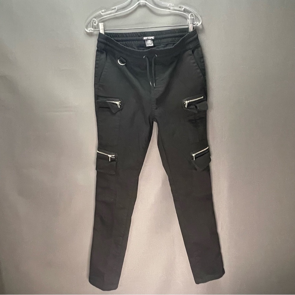 HOT TOPIC small men’s skinny jogger cargo style emo goth pants with zippers